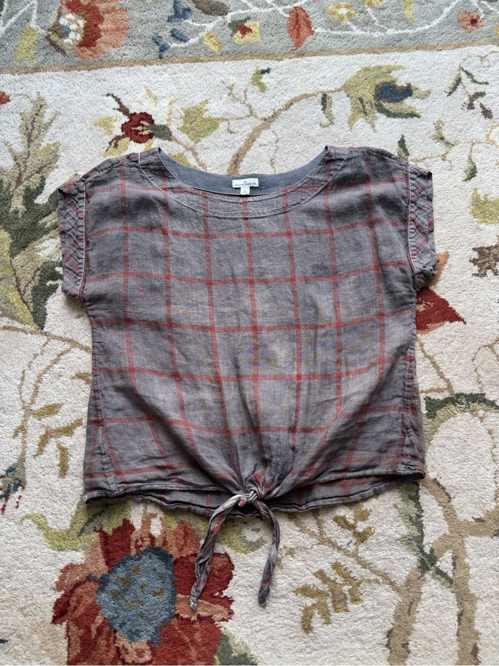 Lightweight Plaid Tie-Front Top